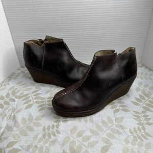 Olukai Humu Boots Womens 7.5 Wedge Ankle‎ Bootie Distressed Brown Leather Shoes
